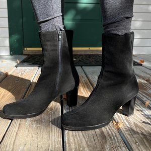 La Canadienne Platform Booties, Black Suede, Size 7.5